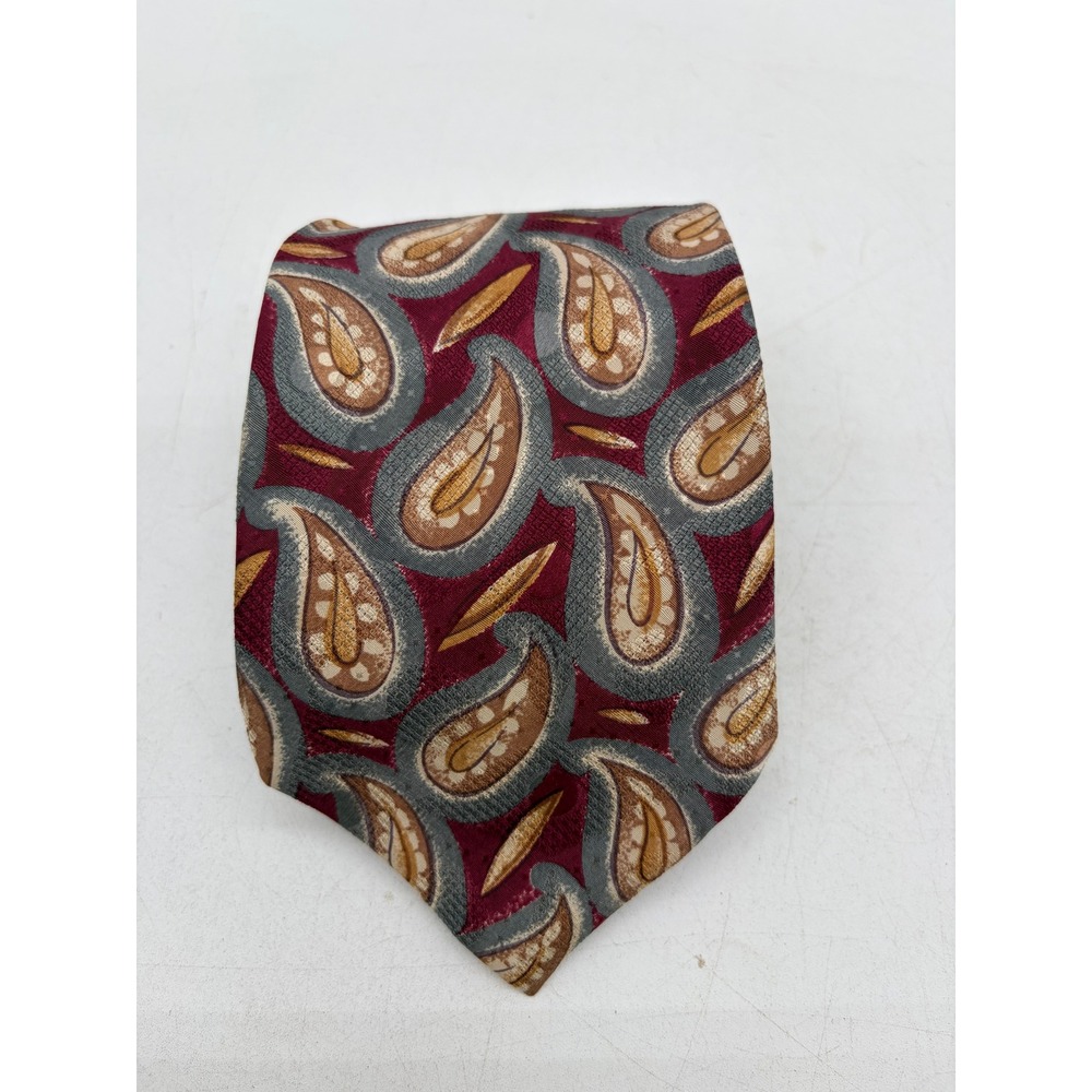 Gitman Bros Mens Silk Tie Paisley Burgundy Red Grey Gold XLT Extra Long USA Made